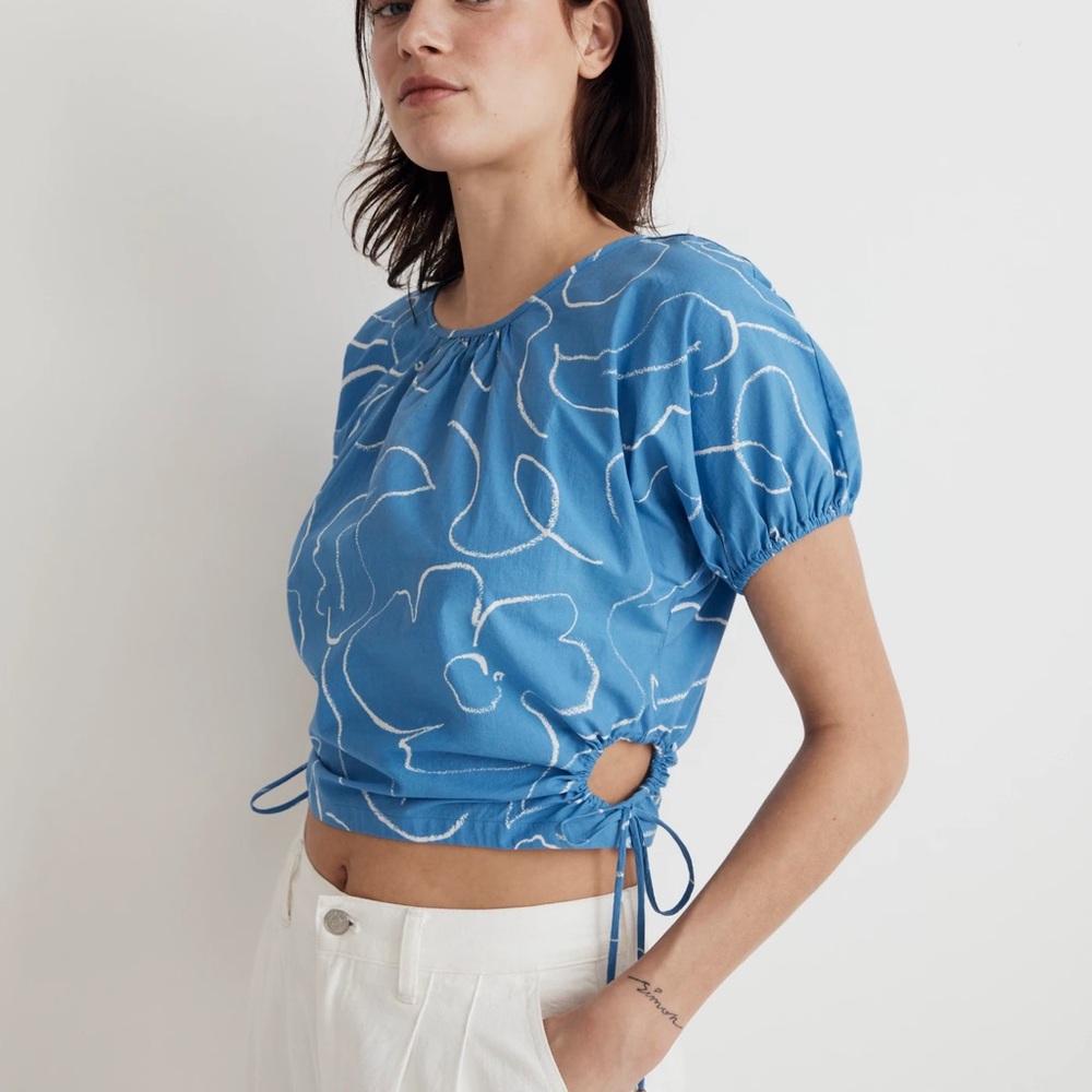 Madewell Azure Floral Puff Sleeve Top